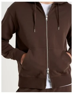 Grab Relaxed Zip Thru Hoodie in Brown
