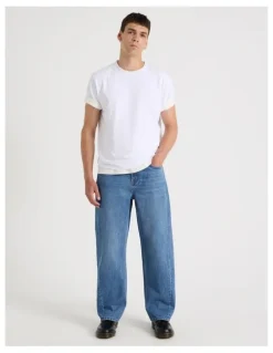 Grab Seam Forward Loose Tinted Jeans in Mid Blues