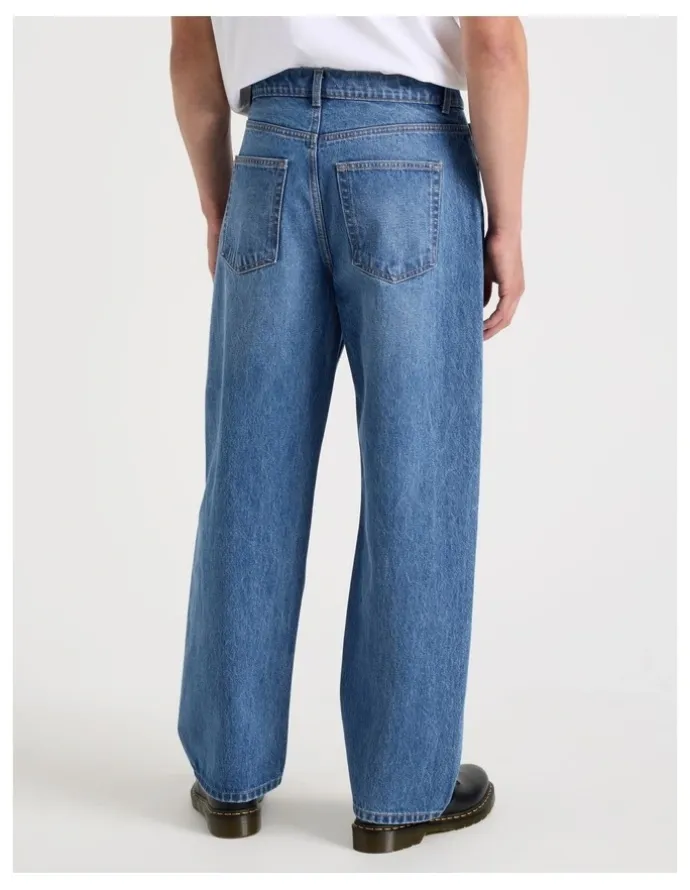 Grab Seam Forward Loose Tinted Jeans in Mid Blues