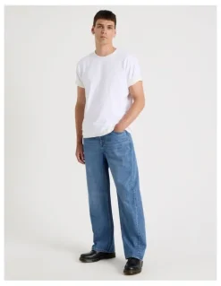Grab Seam Forward Loose Tinted Jeans in Mid Blues