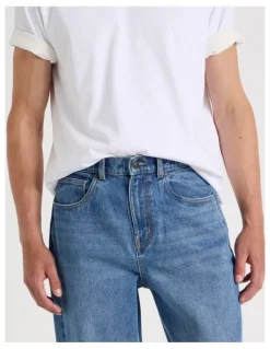 Grab Seam Forward Loose Tinted Jeans in Mid Blues