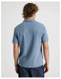 Grab Short Sleeve Textured Polo in Mid Blues
