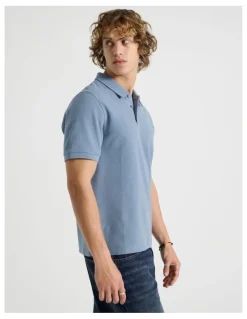 Grab Short Sleeve Textured Polo in Mid Blues