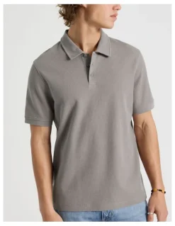 Grab Short Sleeve Textured Polo in Grey