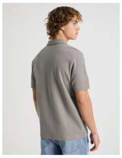 Grab Short Sleeve Textured Polo in Grey