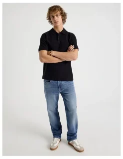 Grab Short Sleeve Textured Polo in Black