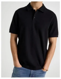 Grab Short Sleeve Textured Polo in Black