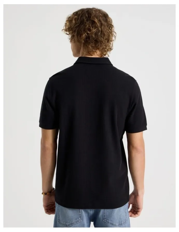 Grab Short Sleeve Textured Polo in Black