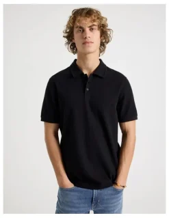 Grab Short Sleeve Textured Polo in Black