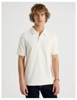Grab Short Sleeve Textured Polo in Cream