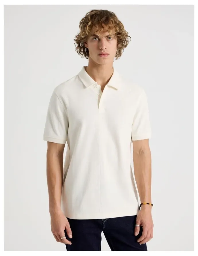 Grab Short Sleeve Textured Polo in Cream