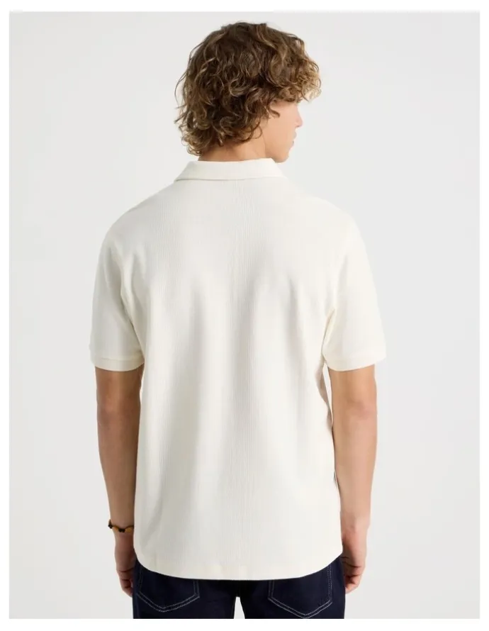 Grab Short Sleeve Textured Polo in Cream