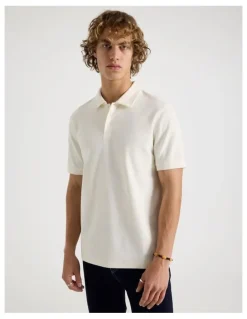 Grab Short Sleeve Textured Polo in Cream