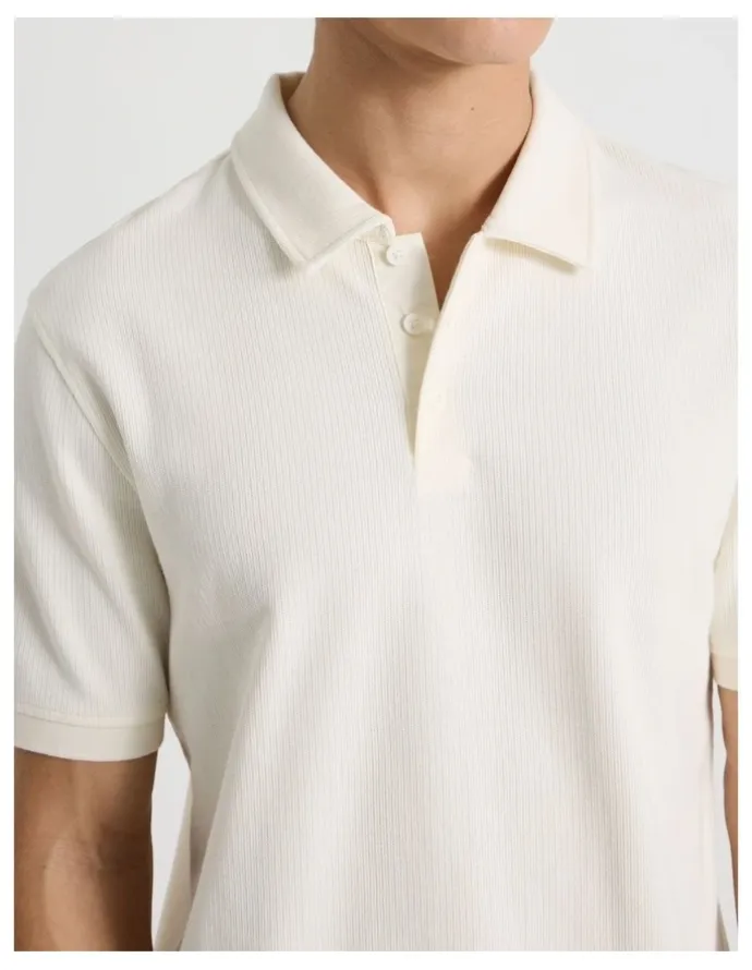 Grab Short Sleeve Textured Polo in Cream