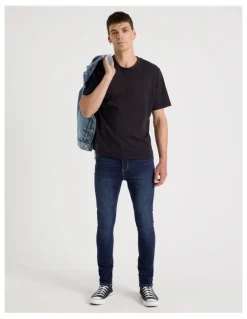 Grab Skinny At Waist Knit Jeans in Mid Blues