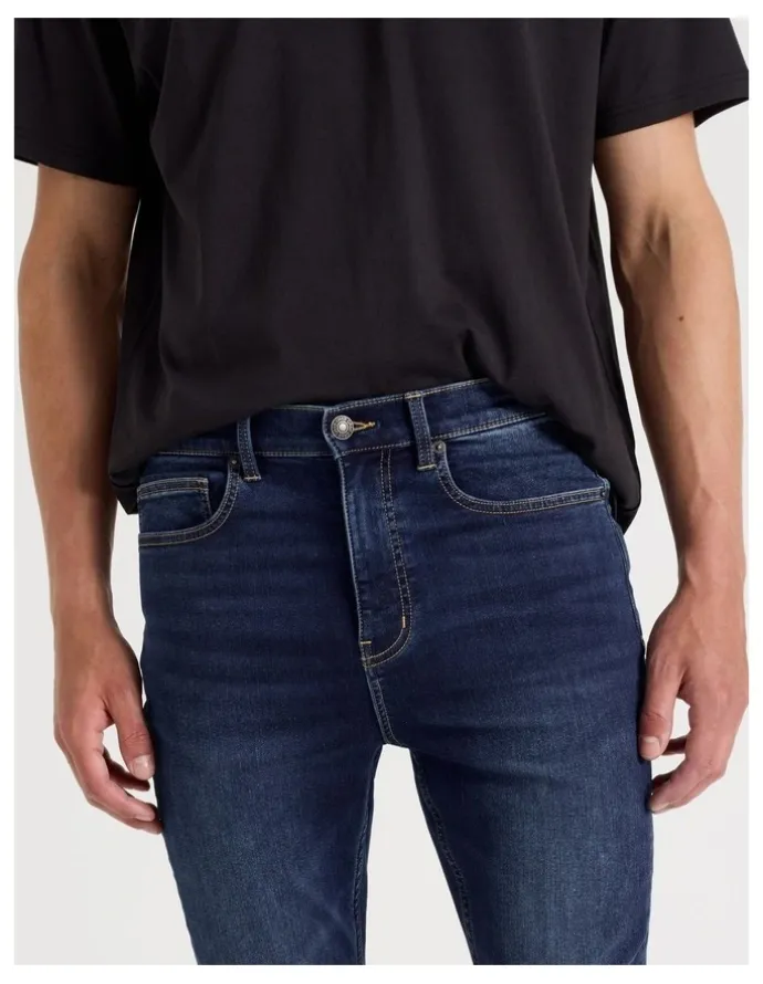 Grab Skinny At Waist Knit Jeans in Mid Blues
