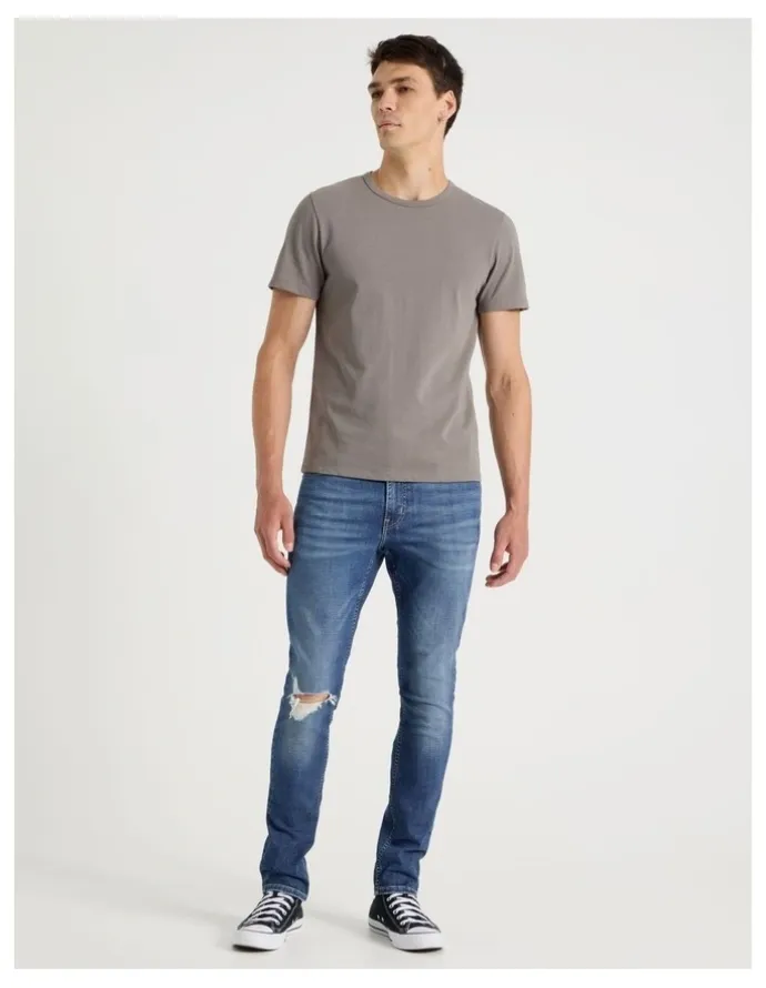 Grab Slim Crosshatch Jeans in Mid Blues