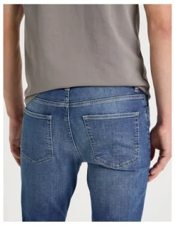 Grab Slim Crosshatch Jeans in Mid Blues