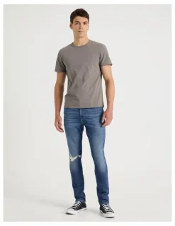 Grab Slim Crosshatch Jeans in Mid Blues