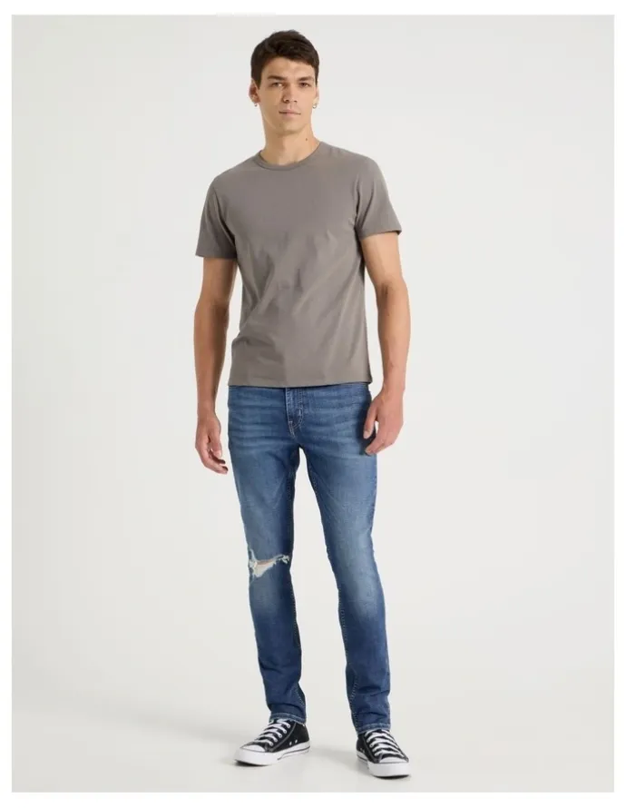 Grab Slim Crosshatch Jeans in Mid Blues
