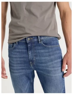 Grab Slim Crosshatch Jeans in Mid Blues