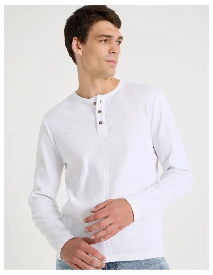 Grab Slim Henley Waffle in White