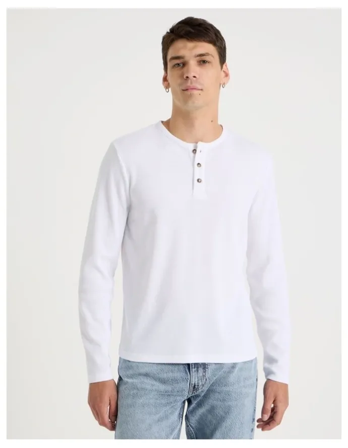Grab Slim Henley Waffle in White