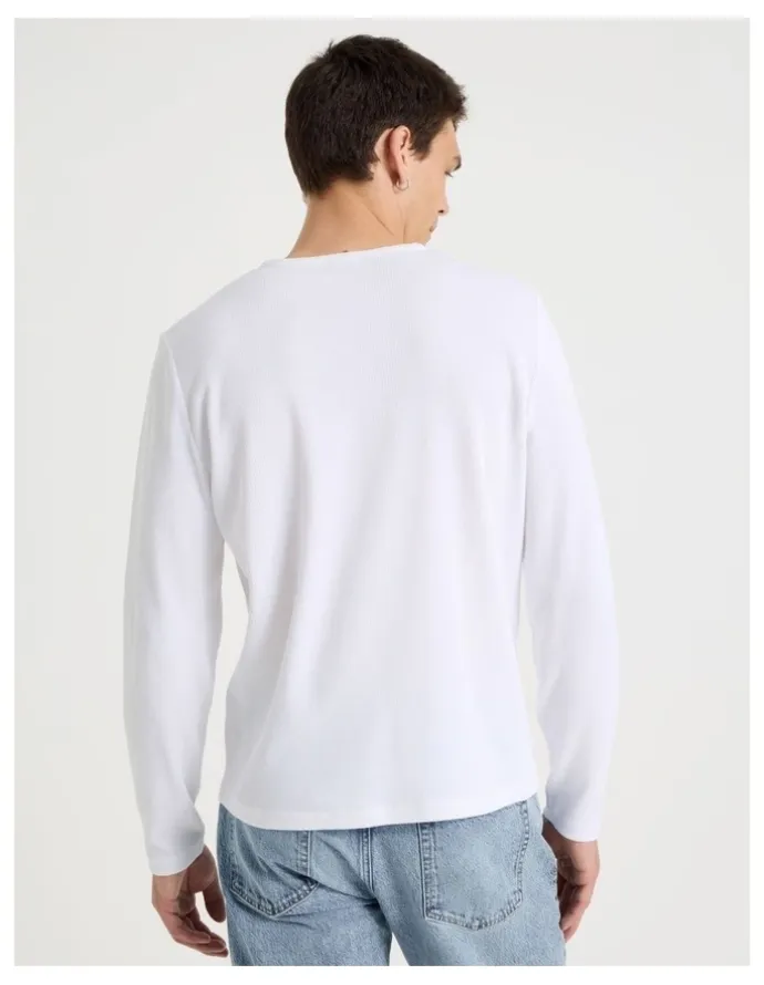 Grab Slim Henley Waffle in White