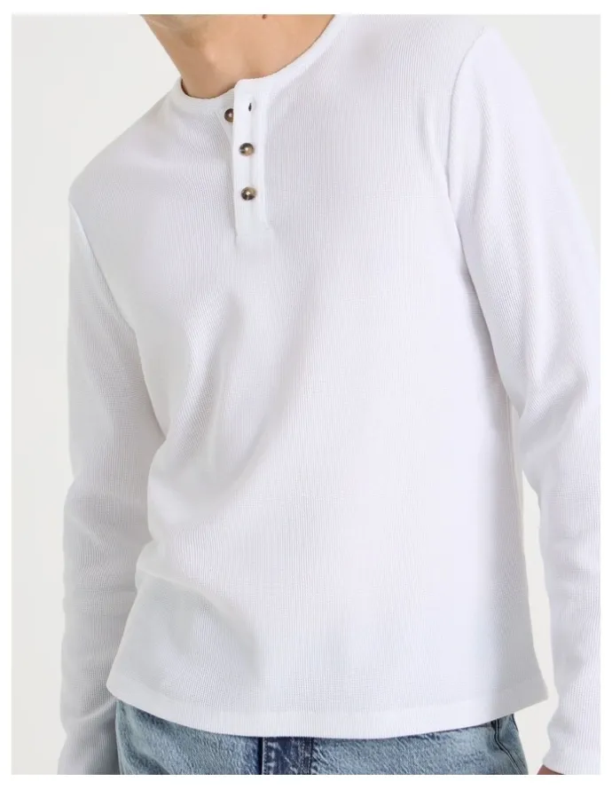 Grab Slim Henley Waffle in White