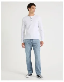 Grab Slim Henley Waffle in White