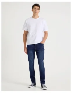 Grab Slim Knit Jeans in Mid Blues