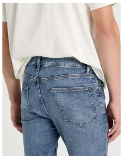 Grab Slim Slub Jeans in Mid Blues