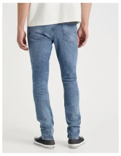 Grab Slim Slub Jeans in Mid Blues