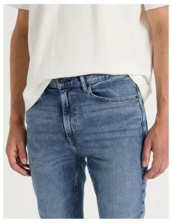 Grab Slim Slub Jeans in Mid Blues