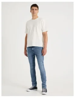 Grab Slim Slub Jeans in Mid Blues
