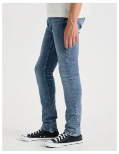 Grab Slim Slub Jeans in Mid Blues