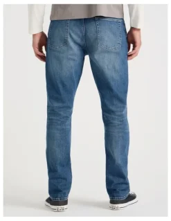 Grab Straight At Waist Green Cast Jeans in Indigo