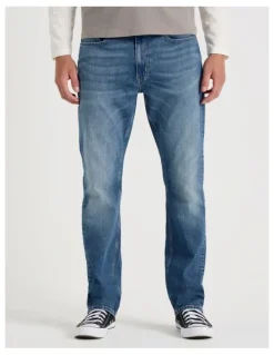 Grab Straight At Waist Green Cast Jeans in Indigo