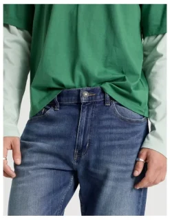 Grab Straight At Waist Vintage Wash Jeans in Mid Blues