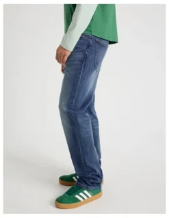 Grab Straight At Waist Vintage Wash Jeans in Mid Blues