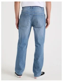 Grab Workwear Regular Straight Jeans in Mid Blues