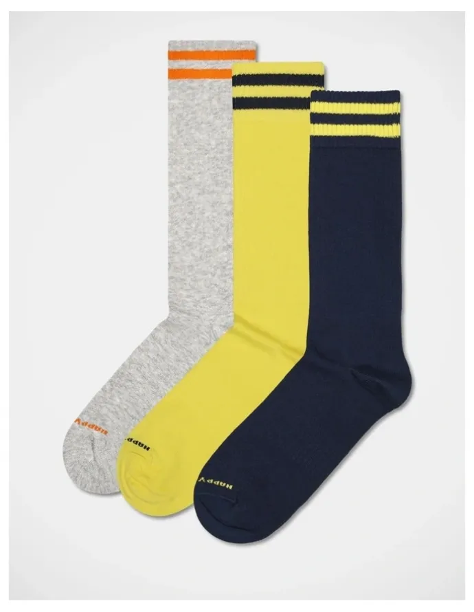 Happy Socks 3-Pack Solid Sneaker Socks in Grey, Yellow, and Black