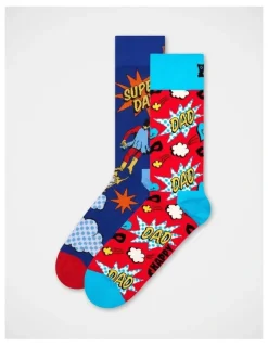 Happy Socks Super Dad Giftset Socks 2-Pack in Blue
