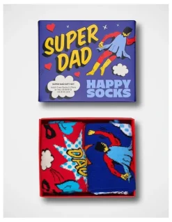 Happy Socks Super Dad Giftset Socks 2-Pack in Blue