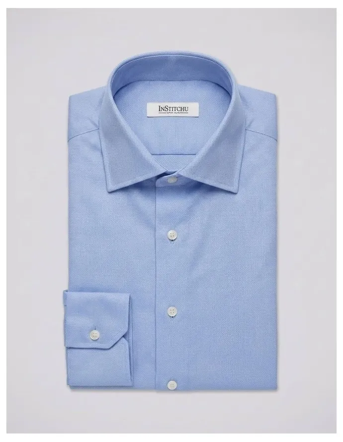 Institchu Aristotle Blue Textured Cotton Shirt