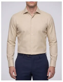 Institchu Harrison Beige Herringbone Cotton Shirt in Cream
