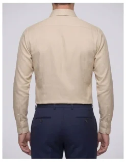 Institchu Harrison Beige Herringbone Cotton Shirt in Cream