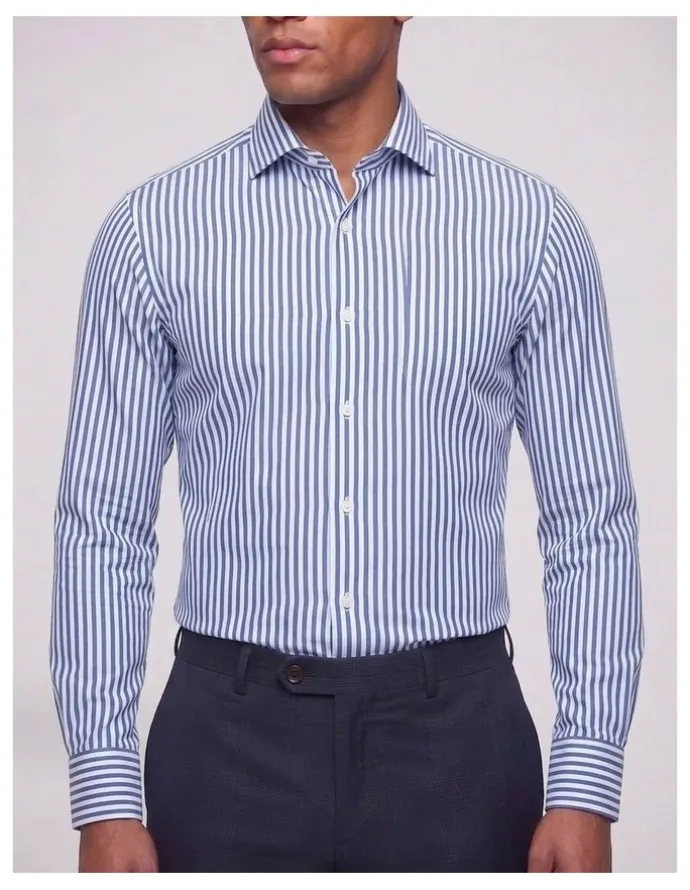 Institchu Myers Navy and White Striped Non-Iron Cotton Shirt