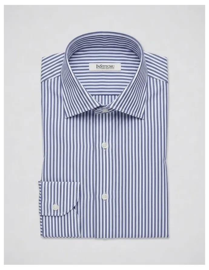 Institchu Myers Navy and White Striped Non-Iron Cotton Shirt