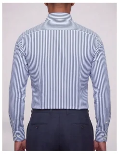 Institchu Myers Navy and White Striped Non-Iron Cotton Shirt
